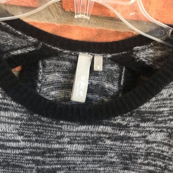 Anthropology SI-IAE Cashmere Sweater Top CutOut Soft ColorBlock Gray Black Green - Picture 16 of 16